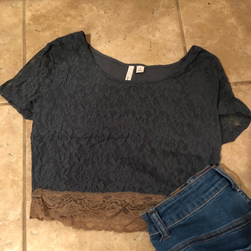 Nordstrom green lace crop top by Frenchi